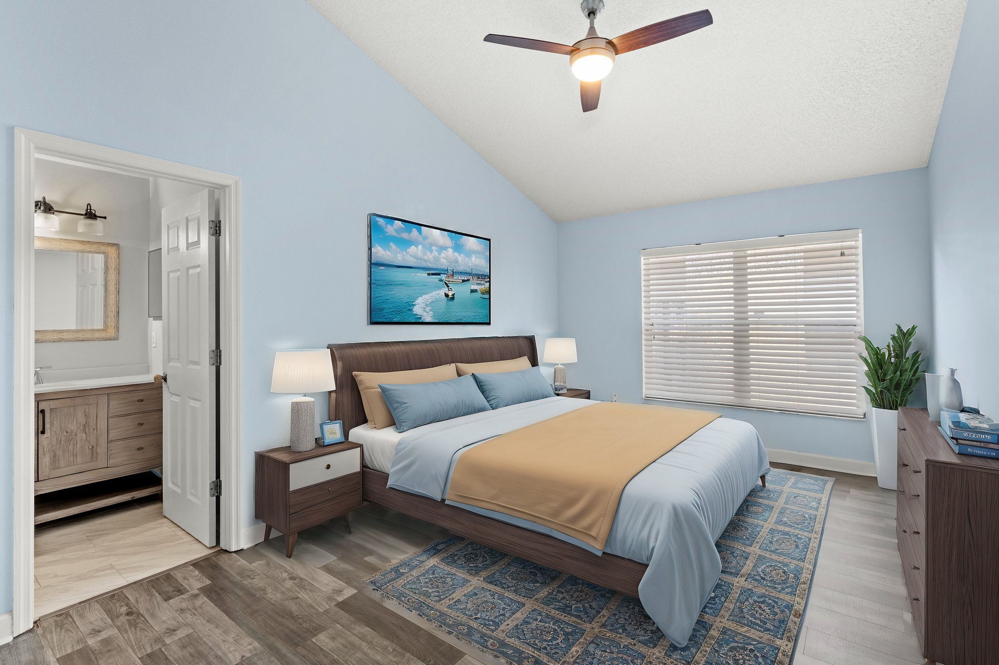 bedroom with virtual bed and other furniture